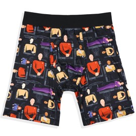 INTIMO Star Trek Boxer Brief Men's TNG Picard Data Riker Crusher Worf Deanna Troi All-Over Print Underwear (Large) Black