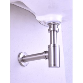 GORDEE Bathroom Brass Contemporary Round Bottle P Trap 1-1/4, Lavatory Adjustable Basin Sink Waste Drain P-Trap Kit, General US Standard, Brushed Nickel