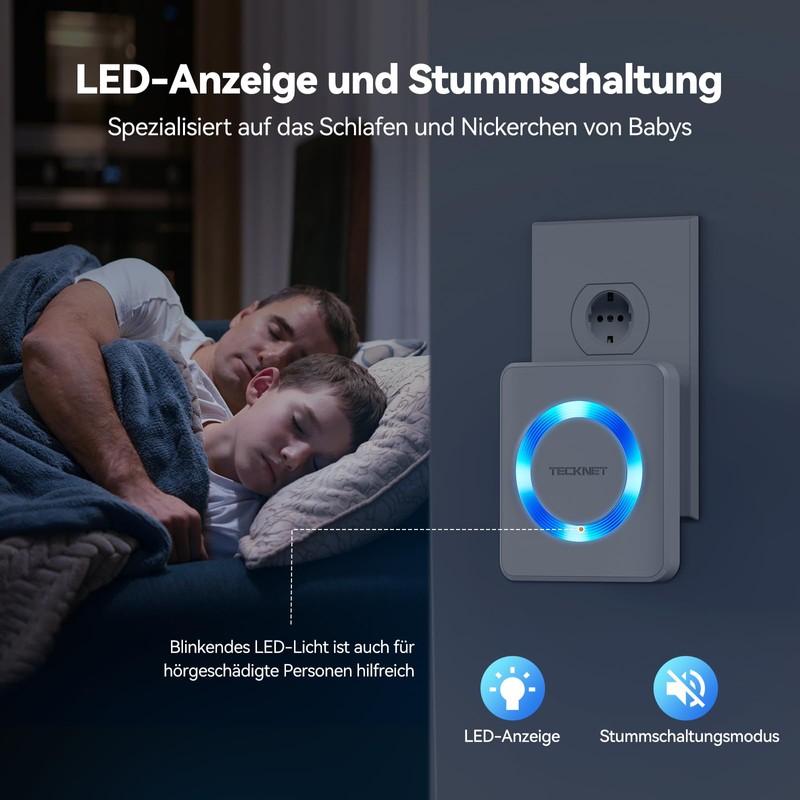 Tecknet Waterproof Wireless Bell Set Wireless Doorbell