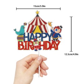 Circus Happy Birthday Cake Toppers Carnival Themed Birthday Party Decorations for Kids Birthday Party Favor Supplies