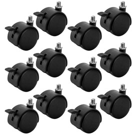 Tosnail 12 Pack Plastic Caster Wheels with Brake, Threaded Mounting Wheels for Plant Caddy Plant Stand - Black