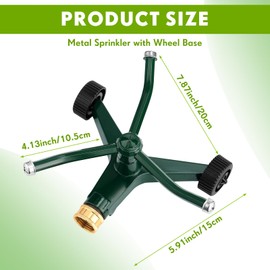 Tiangrid Metal Rotary Lawn Sprinkler 3 Arm Heavy Duty 360 Degree Automatic Revolving Whirling Water Sprinkler with Wheeled Base for Lawn Yard Garden Backyard, Cover up to 538 sq ft(Green, 2 Pieces)