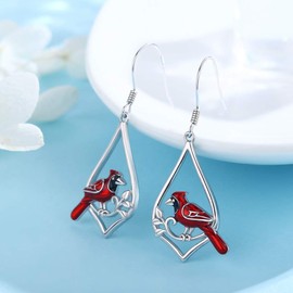 JUSTKIDSTOY Cardinal Earrings 925 Sterling Silver Cute Red Bird Drop Dangle Earrings Hypoallergenic Jewelry Memorial Gifts for Women Friends