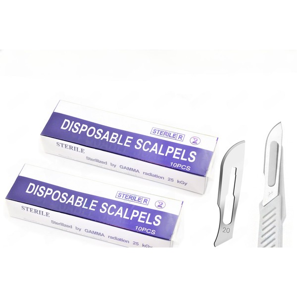 LOT OF 20 PCS STERILE DISPOSABLE SCALPELS #20 STUDENT USE