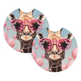 Edafol Cool Funny Giraffe Car Coasters for Cup Holders Absorbent Neoprene Coaster 2 Pack Car Cup Holder Coasters for Women Men Car Accessories