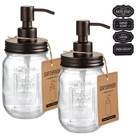 Amolliar Mason Jar Liquid Soap Dispensers, Rustproof Stainless Steel Mason Jar Lid Pump, Refill Hand Soap, Lotions, Dish Soap, Liquid Soap, Bath Soap, Farmhouse Decor for Bathroom, Kitchen 2PC(Bronze)
