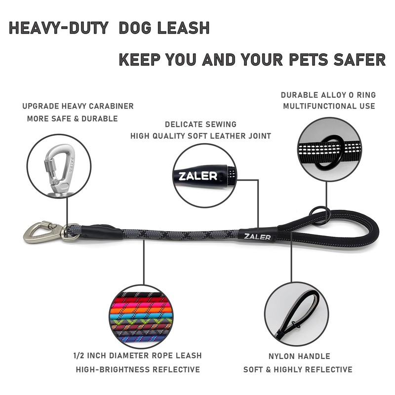 ZALER Short Dog Leash, 18 Inches Rope Traffic Leashes for