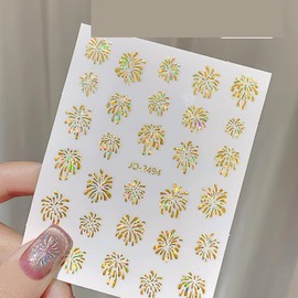 4 Sheets of Fireworks Nail Art Stickers for Creative Designs, Featuring Gold and Silver Decals - 3D Self-Adhesive for Women and Girls' DIY Nails (Firework, F)