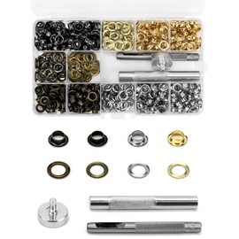 QWORK® 400 Sets 1/4" Fabric Grommet Kit, Grommet Eyelet Kit 6mm, Metal Eyelets with 3 Grommets Setting for Fabric Leather Espadrilles DIY, 4 Colors