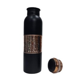 Ornate International Copper Water Bottle Middle sequnse hammered 1000 ml for Drinking Water (Black)