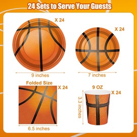 Kochorie 96 Pieces Basketball Party Supplies Basketball Paper Plates and Napkins Cups Birthday Party Decorations Disposable Tableware Set for Sports Theme Decorations Serve 24 Guests