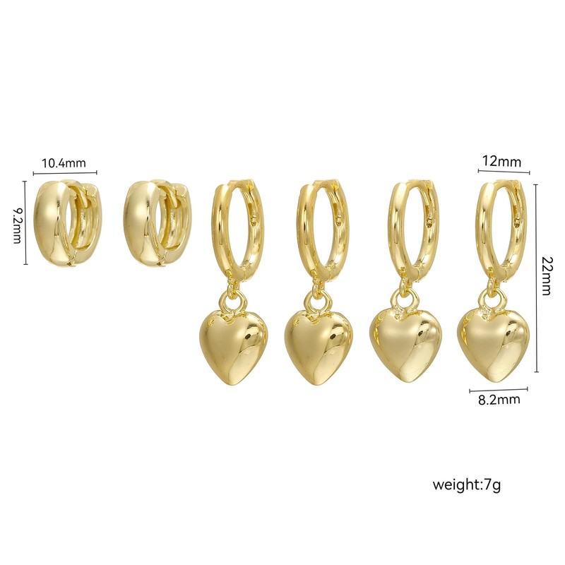 Dainty Heart Dangle Hoop Earrings Set for Women 18K Gold