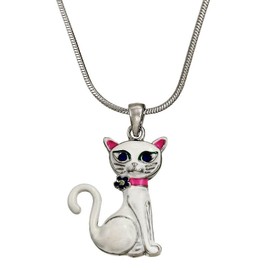 DianaL Boutique White Kitty Cat Pendant Necklace 18" Chain Enameled Gift Boxed Fashion Jewelry