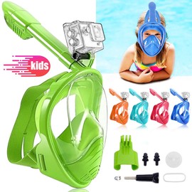 NARUTOO Snorkel Mask for Kids, 180 ° Panoramic View Free Breathing Full Face Snorkeling Mask Anti-Fog and Anti-Leak Suitable for Children Aged 4-15 (Green)