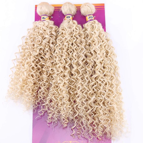 Blonde #613 Afro Kinky Curly Hair Weave Extensions High Temperature Synthetic Hair 16 18 20 Inches Mixed 3 Bundles
