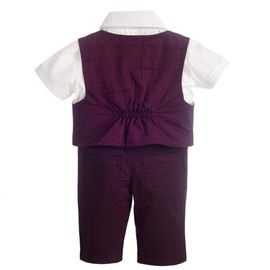 Dressy Daisy Baby Boy Suit Gentleman Wedding Outfit 4 Piece Formal Dress Wear Plaid Short Sleeve Burgundy Size 12-18 Months