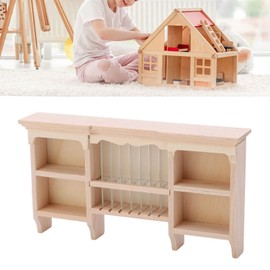 Dollhouse Display Cabinet,1/12 Miniatura Storage Cabinet Wall Mounted Hand Painted Dollhouse Cupboard Crafted Mini Shelf (Wood Color)