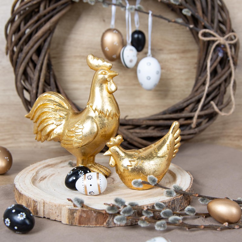 Logbuch-Verlag 2 chicken figures, gold, 12 cm, gold-coloured Easter decoration