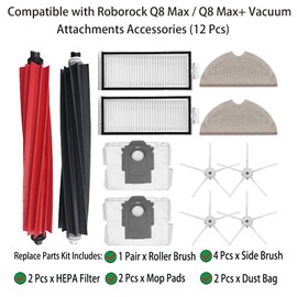 YERXPAFT Replacement Parts for roborock Q8 Max / Q8 Max+ Robot Vacuum 1 Pair Main Brush 4 Side Brush 2 Filter 2 Mop pad 2 Dust Bag Accessories
