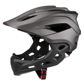 Kids Bike Helmet, Kids Skateboard Helmet,2-in-1 Kids Full Face Bike Helmet for Children MTB BMX Dirtbike Skateboard with Detachable Chin Guard(gray)