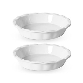 Pie Pans for Baking, Lareina Ceramic 9 Inch Deep Pie Dish with Rippled Edge for Apple Pie, Pecan Pie, Chicken Pot Pie, Durable Pie Plate, Set of 2, White
