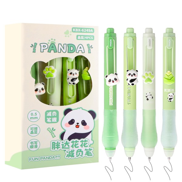 Giantree 4Pcs Erasable Ballpoint Pen, Cute Panda Pen, Retractable Erasable