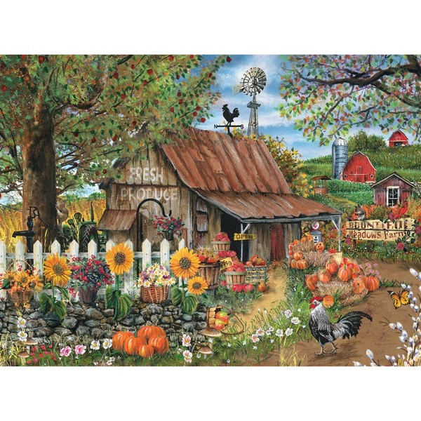 Bits and Pieces - 500 Piece Jigsaw Puzzle for Adults - Bountiful Meadows Farm - 500 pc Sunflowers, Pumpkins, Farm Scene Jigsaw by Artist Thomas Wood