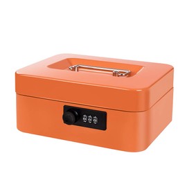 Cash Box with Money Tray and Combination Lock Metal Money Box Change Lock Box for Money 7.87" x 6.3" x 3.54" Orange