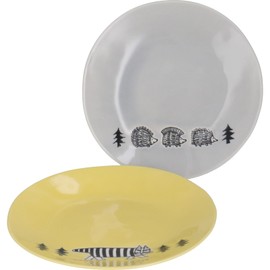 Lisa Larson Stroll Plate Plate, 7.5 inches (19 cm), Pair Set, Stroll, Yellow/Gray, Made in Japan