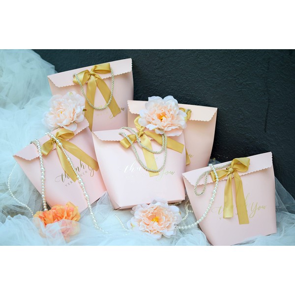 Pink Thank You Gift Wrap Boxes Packing Bags (Set of 5), Large Romantic Gift Boxes for Valentine's Day Holiday Gift, Decorative Presents Box Bundle for Packing Candy Clothes Accessories