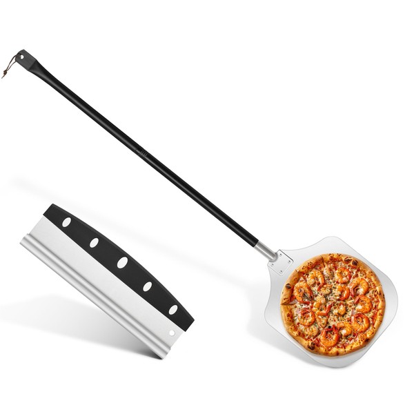12" Pizza Peel with Pizza Cutter, Leonyo Pizza Spatula Paddle