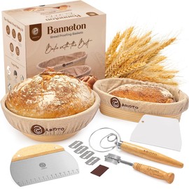 Sourdough Kit with Professional Bread Making Tools - A Complete Sourdough Bread Making Kit Including 11" Round & 12" Oval Handcrafted Bannetons, Bread Lame, Danish Whisk, Bowl & Dough Scrapers