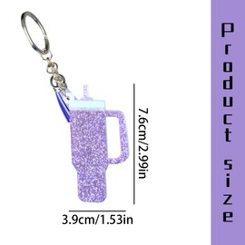 GroveEss Cup Key Ring,Cute Shiny Acrylic Keychain,Novelty Glitter Bottle Shape Pendant Keyring Gifts for Women Ladies Girls Purse Handbag Luggage Backpack Car Key Decoration(Purple)