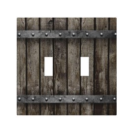 Wmhusu Decorative Outlet Covers Rustic Wood Westen Barn Door Vintage Grain 2 Gang Wall Plate Double Toggle Light Switch Cover GFCI Receptacle Electrical Switchplate for Farmhouse Bedroom（2Pack）