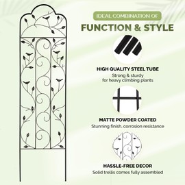 Idzo 60in 5ft 100% Metal Garden Trellises for Climbing Plants Outdoor, Heavy-Duty Steel Garden Trellis with Durable Powder Coating, Black