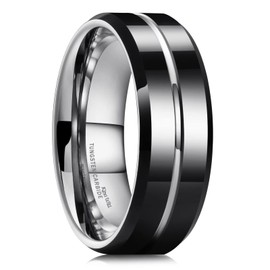 King Will CLASSIC Mens 8mm Black Mens Tungsten Ring Wedding Band Grooved Center Polished Wedding Band 12