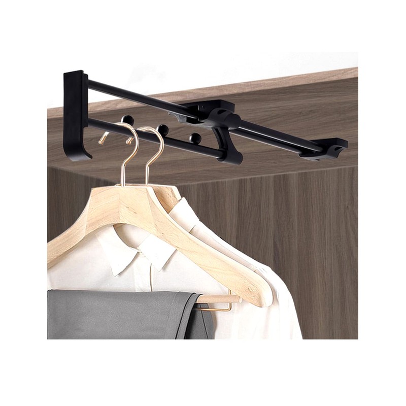 Autuwintor Closet Rod Retractable Closet Pull Out Rod Black Heavy