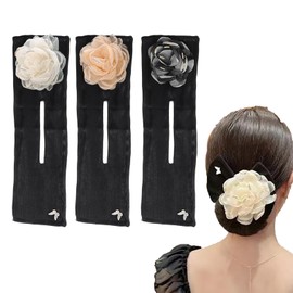 LALAFINA Women's Bun Hair Maker, Bun Goods, Flower Hair Elastic, Hair Bun Goods, Chignon Hair Band, Hair Bundle, Hair Arrangement, Cute Hair Ornament, 3 Colors, 3-Piece Set, Camellia, Round Head, Easy Operation, Hair Ornament, For Women