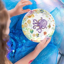 52 Pieces Ocean Party Tableware Set Sea Animal Theme Napkins Cups Underwater Party Plates Birthday Decoration Party Gifts Ocean Mermaid Party Supplies