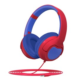 ZIHNIC Wired Kids Headphones, Safe 85dB Volume Limit for Boys & Girls, Comfortable Earpads, Foldable Design for School, Tablets, and Travel-RED