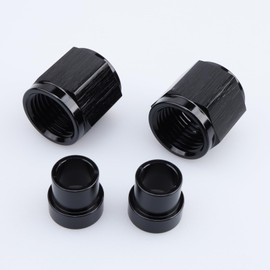 AC PERFORMANCE Aluminum Hardline Fitting -6AN Female Tube Nut and Sleeve for 5/16'' (7.9mm) Tube Outer Diameter Alloy Hose Line Fitting, Black, Pack of 2