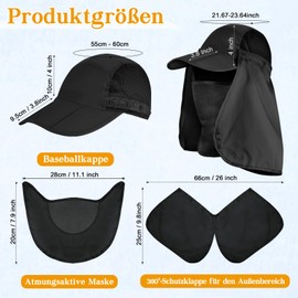 Kiiwah Sun Hat with Neck Protection UPF50+ | Foldable Fishing Hat & Outdoor Hat for Hiking, Beach & Garden | Visor Removable, Breathable (55-60 cm), black, Unit size