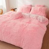 Fluffy Faux Fur Pink Comforter Cover Set Queen - Ultra