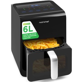 Nutrichef 6.3 QT Electric Air Fryer | 12-1 Preset Cooking Functions | Includes New Tenderizing Function | Digital Display | Transparent Window For Best Cooking Results | 14.05 x 10.51 x 13.97 | Blue