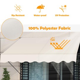 SMONTER Manual Retractable Awning, 118" Non-Screw Outdoor Patio Awning Sunshade Shelter, Height Adjustable Sunshade Patio Door Window Awning Canopy for Backyard, Garden, Balcony, Beige