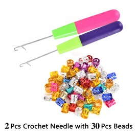 2Pcs Latch Hook Crochet Needle + 20 Pcs Dread Lock Rhinestone Hair Rings Gold Silver C olours Metal Cuffs Hair Accessories Decoration Filigree Tube for Crochet Braids Hair Decoration Accessories