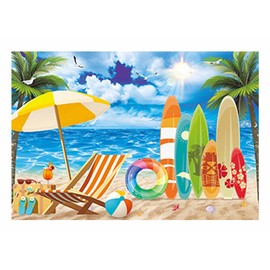 Funnytree 7x5FT Summer Surfboard Party Backdrop Tropical Hawaiian Beach Seaside Surfs Up Photography Background Aloha Luau Birthday Baby Shower Decoration Supplies Portrait Photo Booth Studio Props