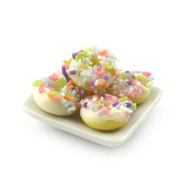 MyTinyWorld Dolls House Miniature White Iced Donuts With Sprinkles