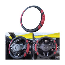 Zipelo Elastic Stretch Car Steering Wheel Cover, Leather Breathable Vehicle Steer Wheel Protective Guard, Anti-Slip Automotive Steer Wheel Protector Accessories, Universal for Most Cars (Red)