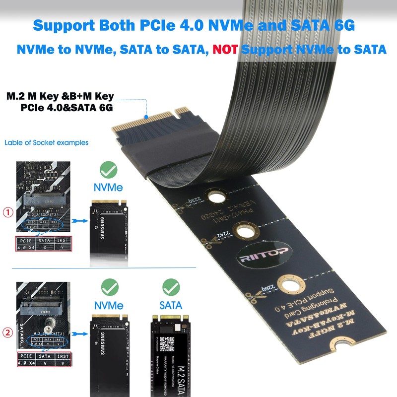 RIITOP M.2 NVMe Extension Cable, NVMe Extender for Both M